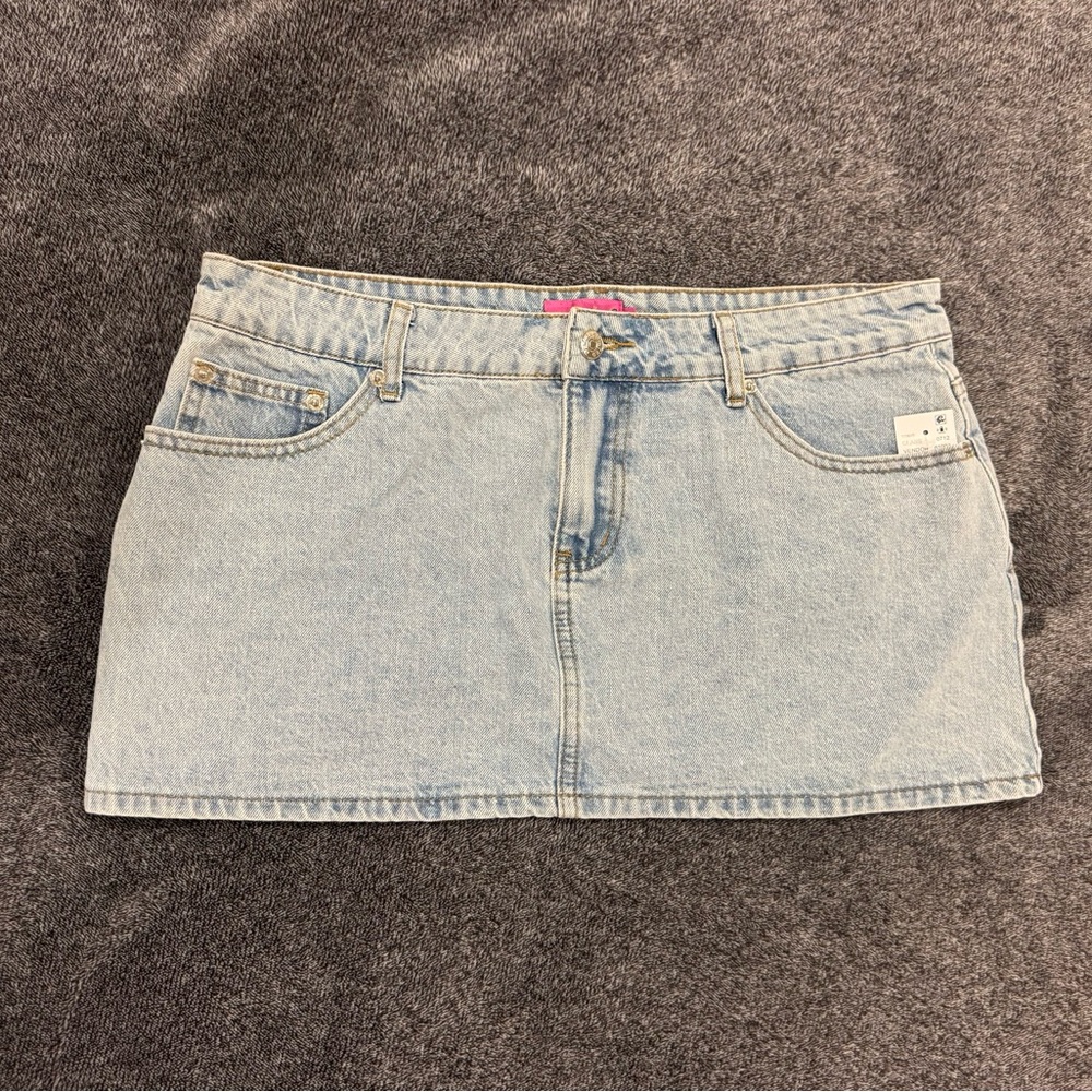 Edikted Light Wash Denim Mini Skirt
